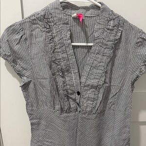 Black and White Striped Blouse made in USA 97% cotton